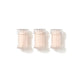 Three small clear plastic jars filled with a pale peach-beige textured powder, arranged side by side on a white background.