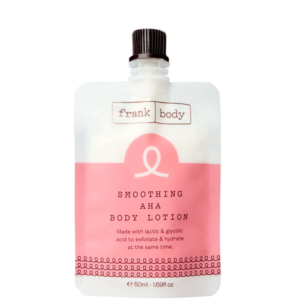 Body lotion bottle with pink and white design on a white background