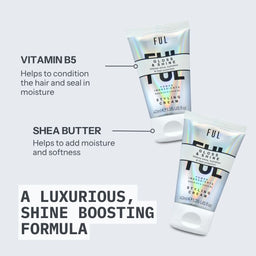 Two bottles of Ful styling cream with text about vitamin B5 and shea butter on a white background