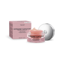 Claspea Germaine & Capuccini Night Success skincare set, featuring a pink product box, a jar of pink cream with its silver lid, and a dollop of the cream on top, all on a white background.