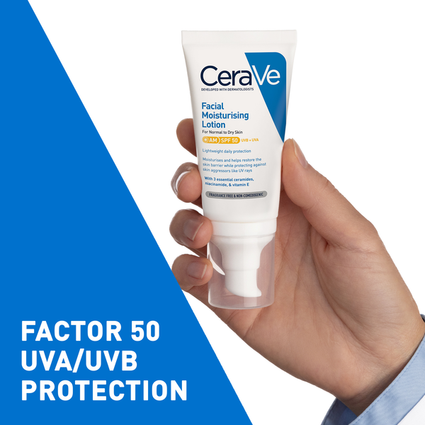 CeraVe AM Facial Moisturising Lotion SPF50 with Ceramides & Vitamin E for Normal to Dry Skin 52ml