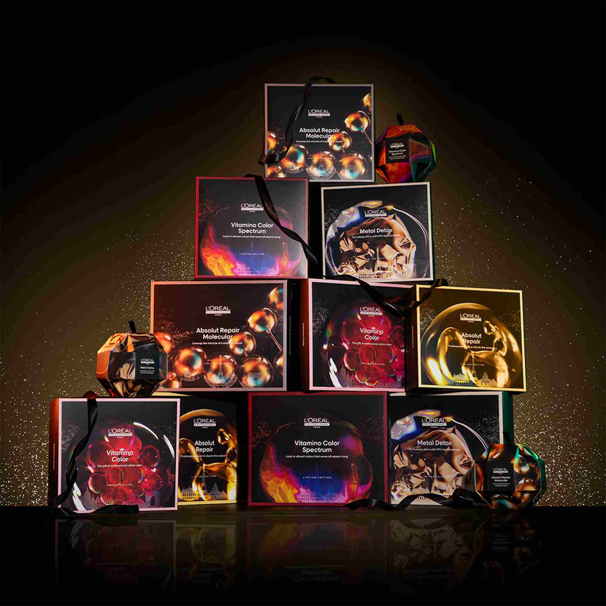Collection of L'Oreal products displayed against a dark background
