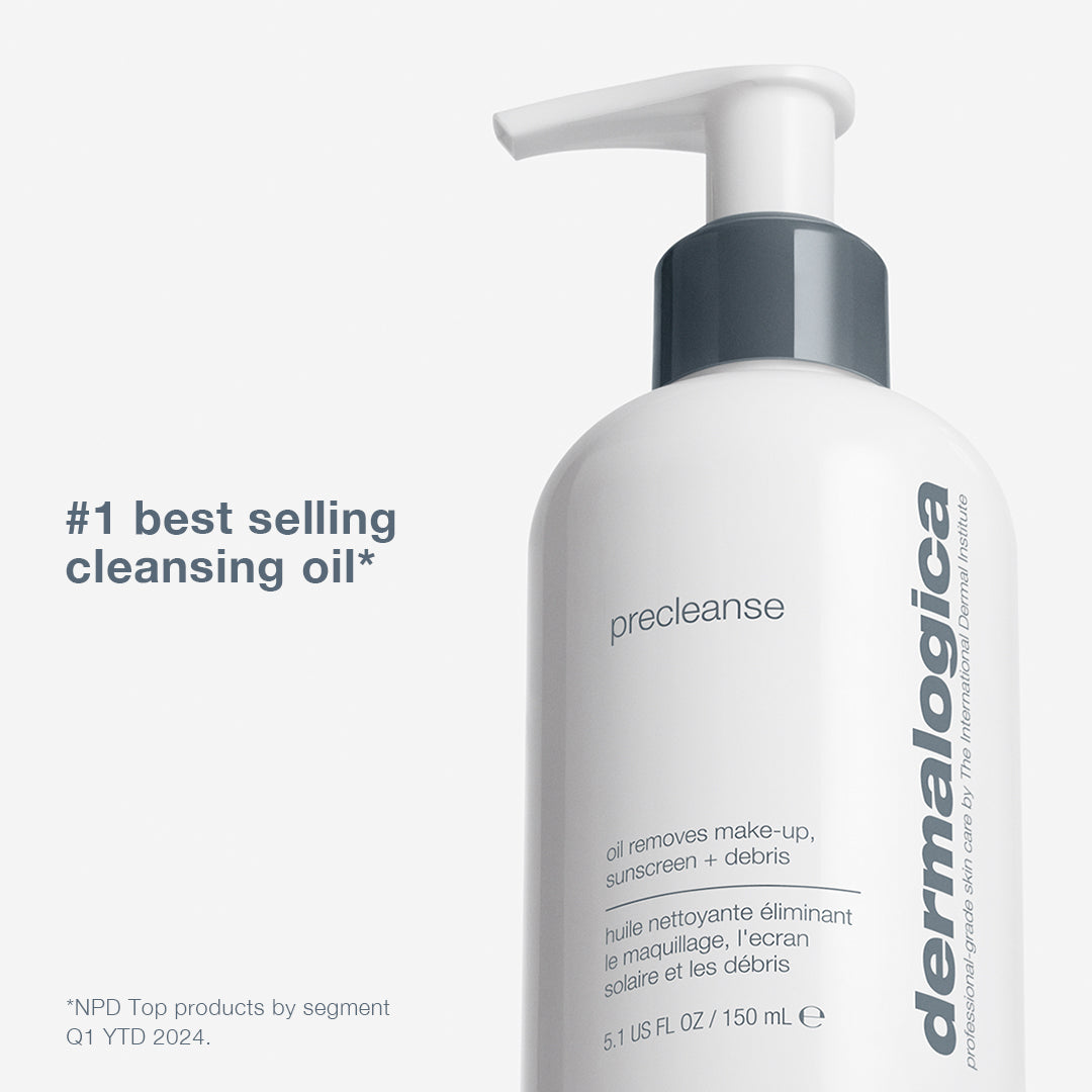 Dermalogica cleansing oil bottle with pump on a white background