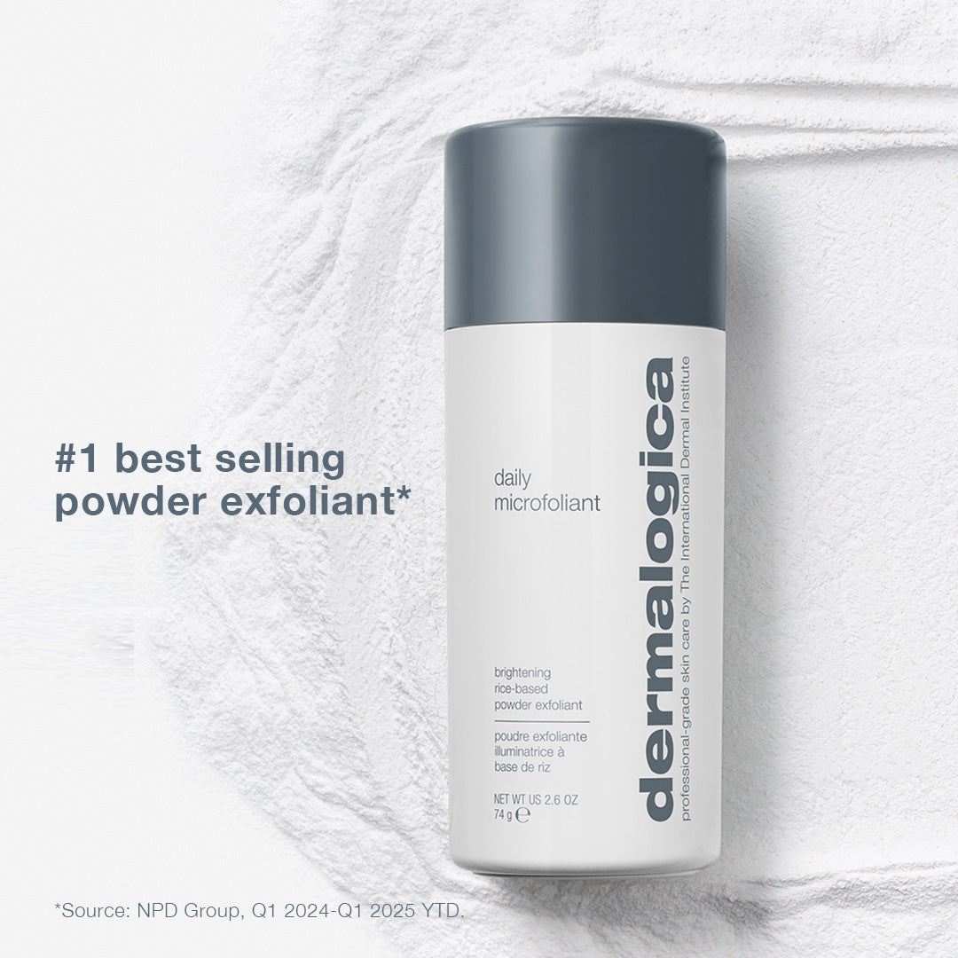 Dermalogica daily microfoliant bottle on a textured white background