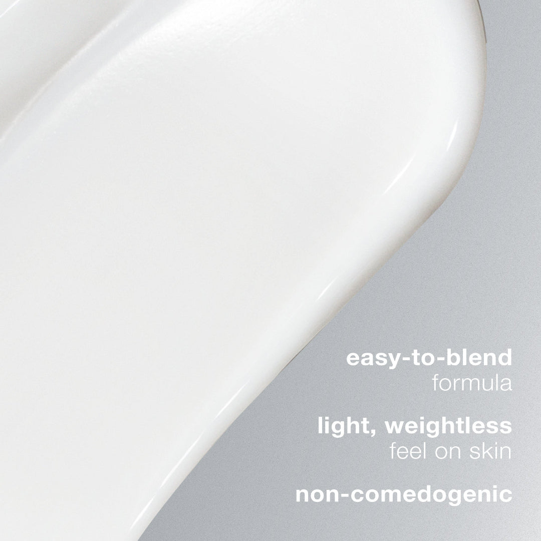 Cosmetic product with text describing its features on a gray background
