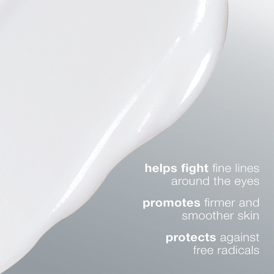 Cosmetic product with text highlighting benefits on a light gray background