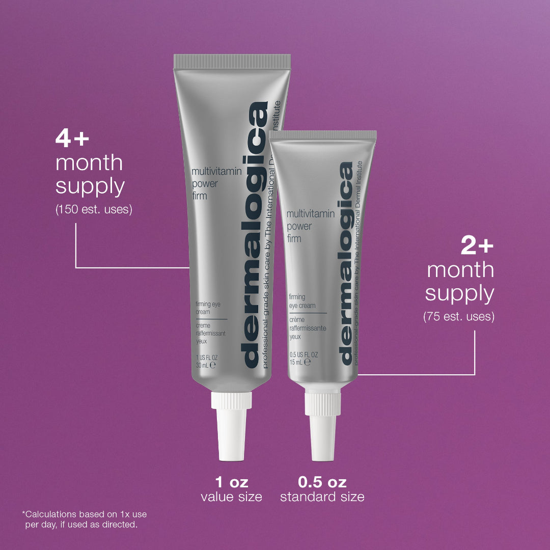 Two Dermalogica skincare products on a purple background with supply information.