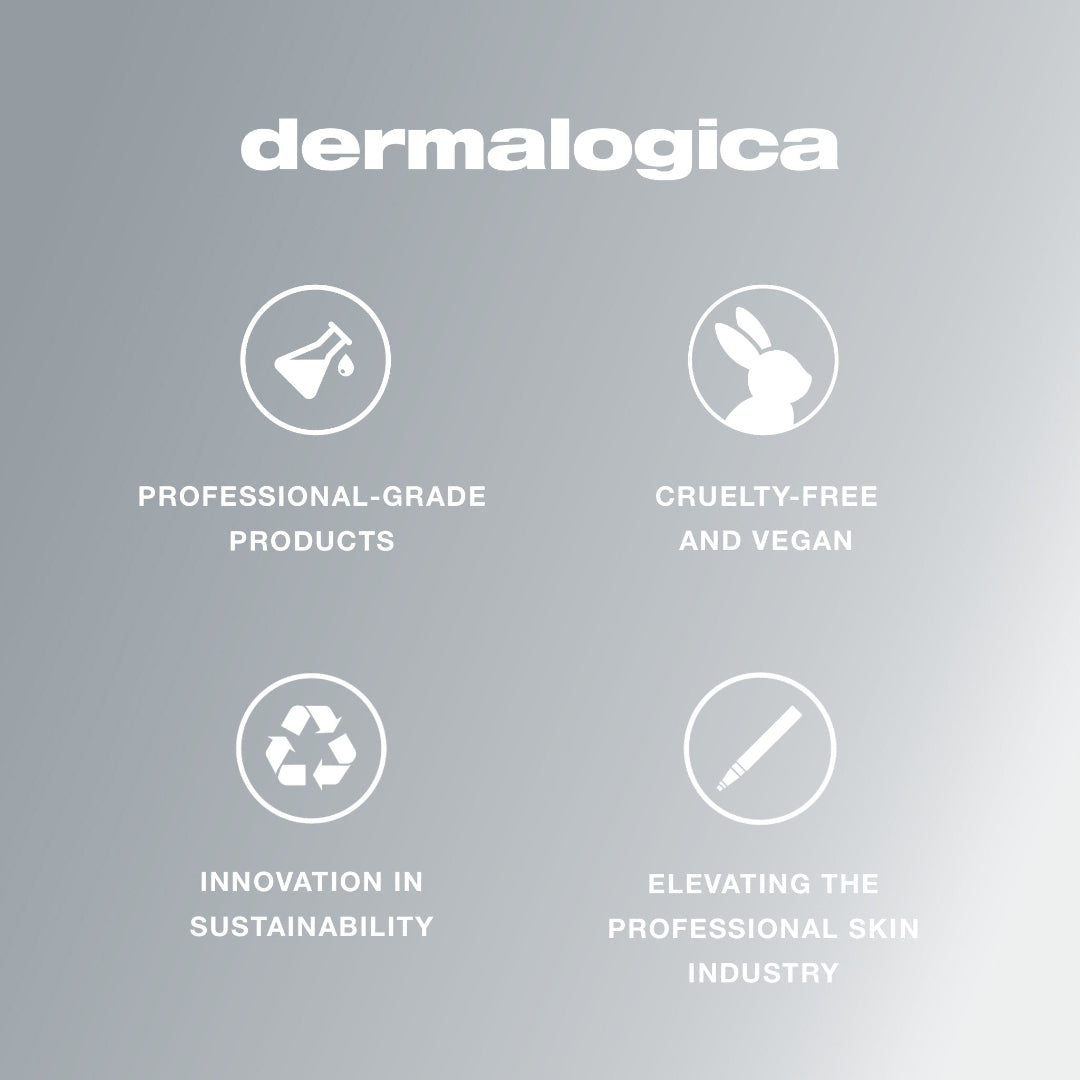 Dermalogica brand attributes on a gray background
