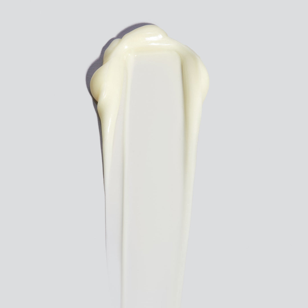 Close-up of a white ceramic vase with a gray base on a light gray background
