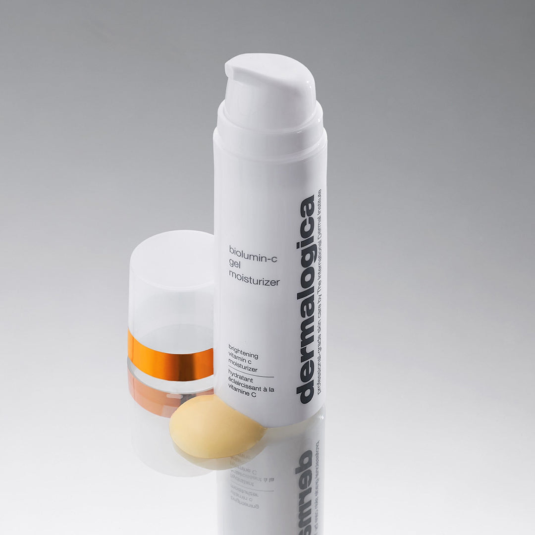 Dermalogica skincare products on a gray background
