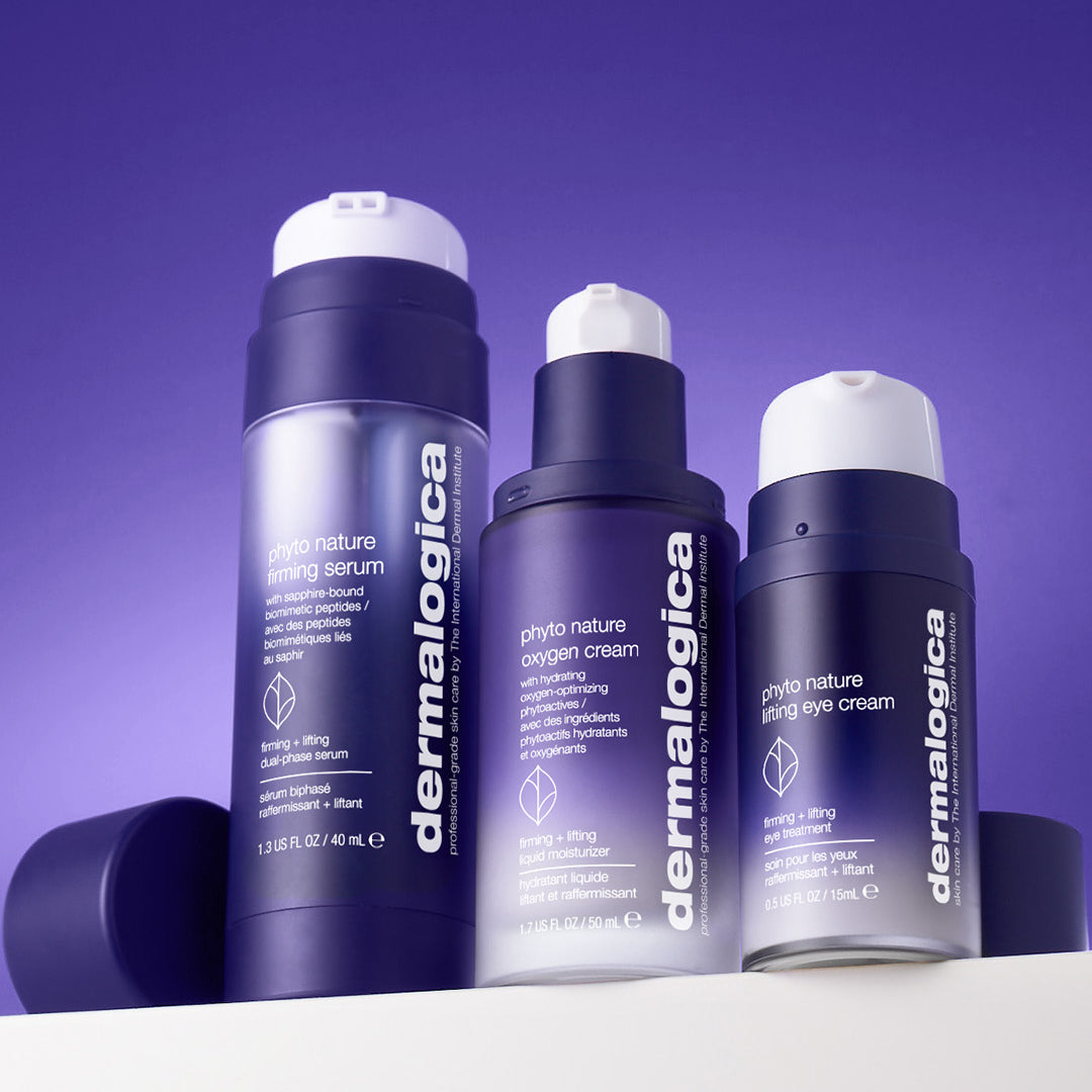 Three Dermalogica skincare products on a purple background