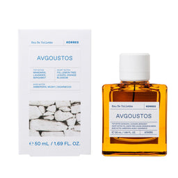 Korres Avgoustos Eau de Toilette bottle and packaging on a white background