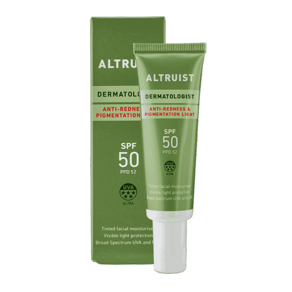 Green skincare product with 'Altruist' branding on a green background