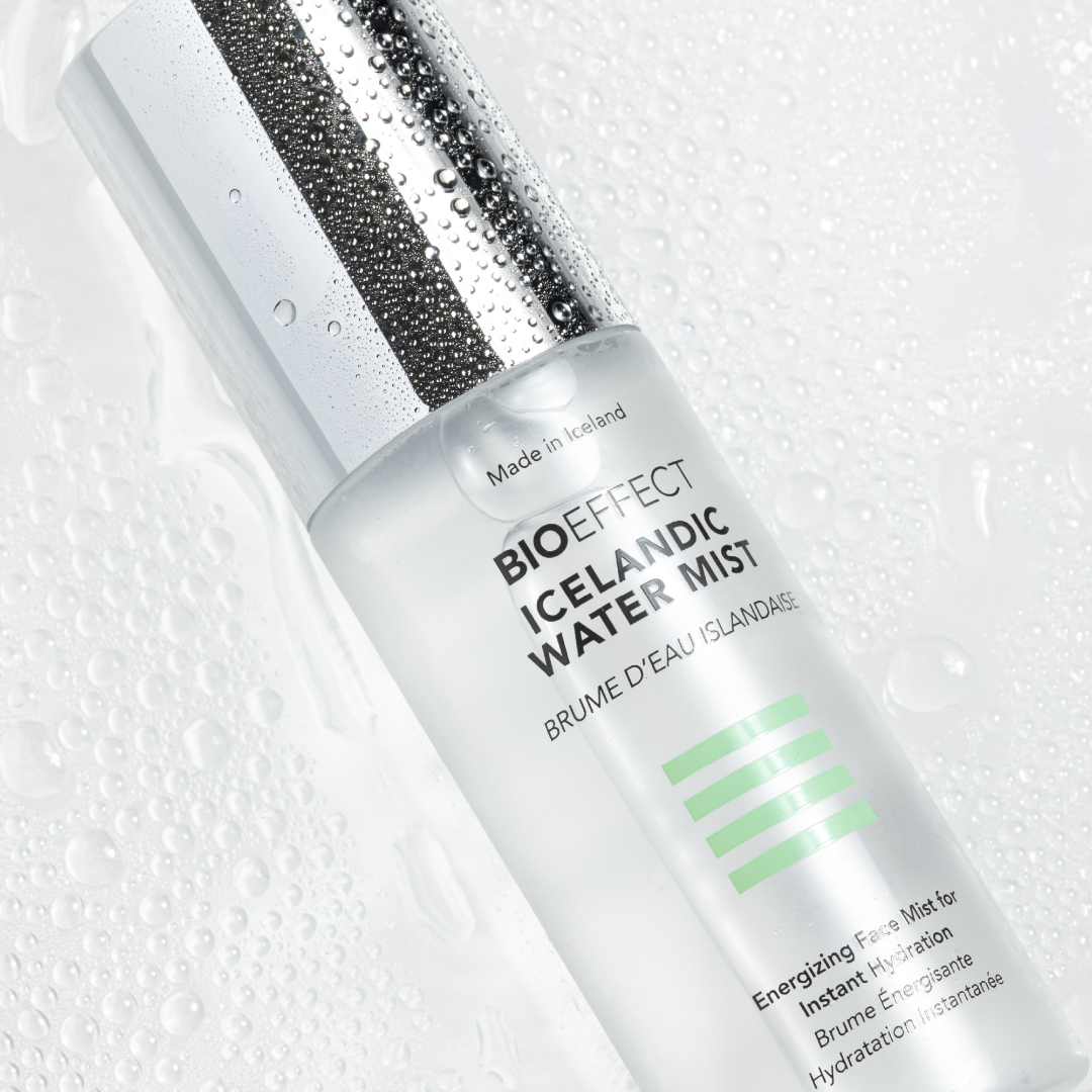 BIOEFFECT Icelandic Water Mist bottle on a textured white background