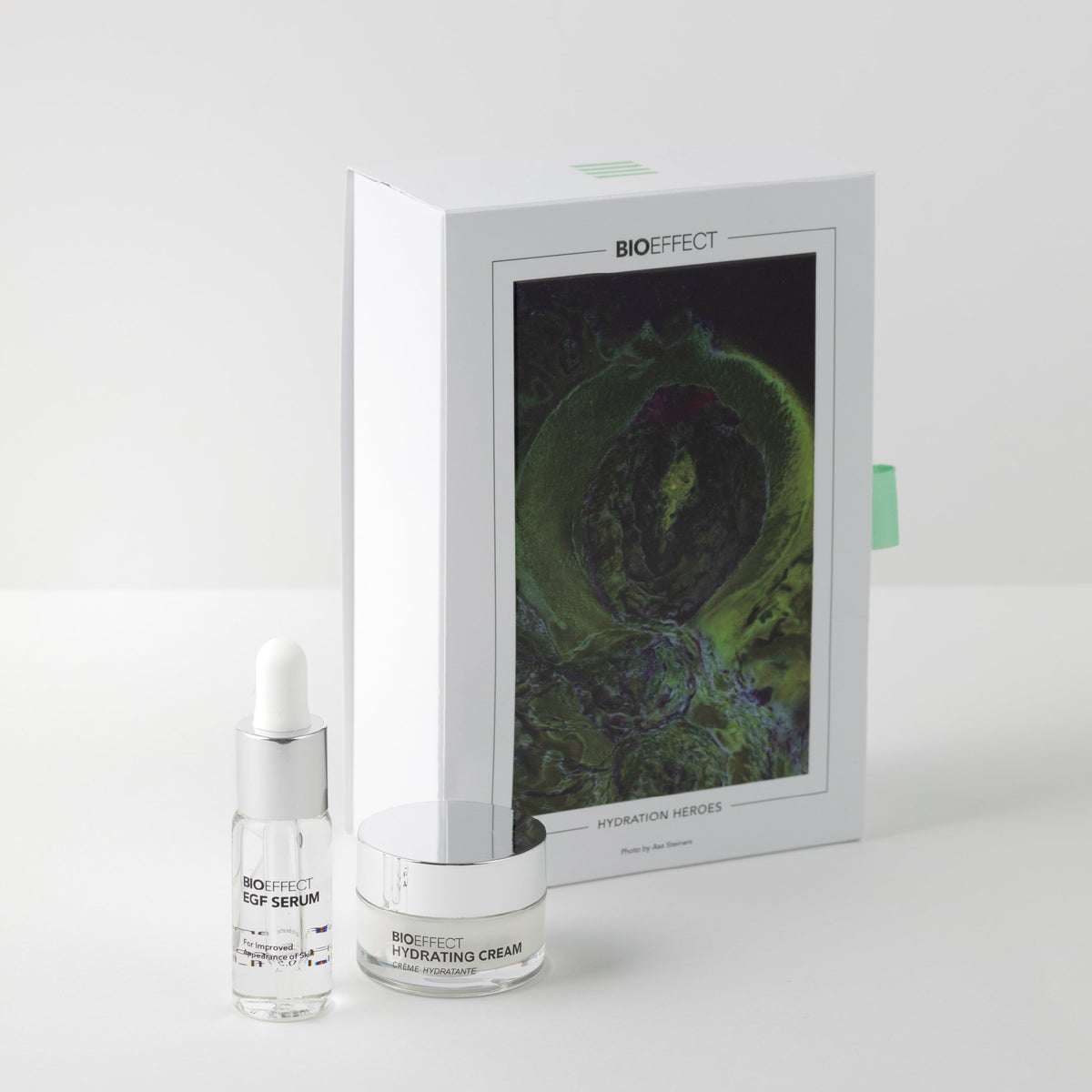 Bioeffect skincare products including serum and cream with packaging on a white background
