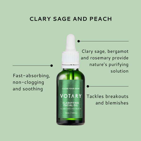 VOTARY Clarifying Facial Oil - Clary Sage and Peach