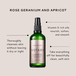 VOTARY Cleansing Oil - Rose Geranium & Apricot