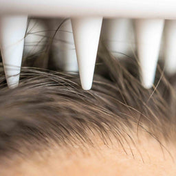 Close-up of a hairbrush with bristles against skin