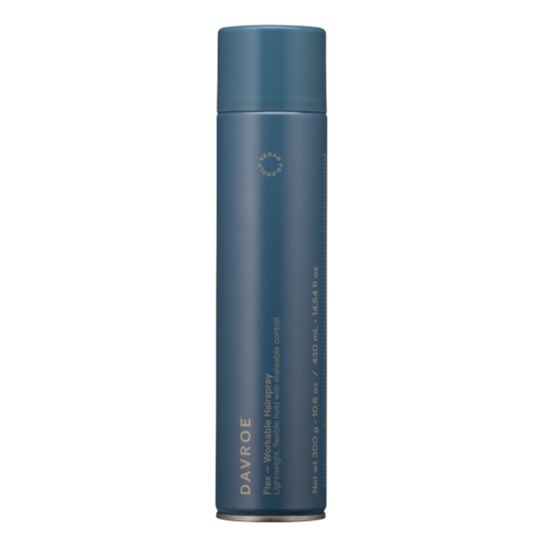 Blue hair product bottle with 'Davroe' branding on a white background