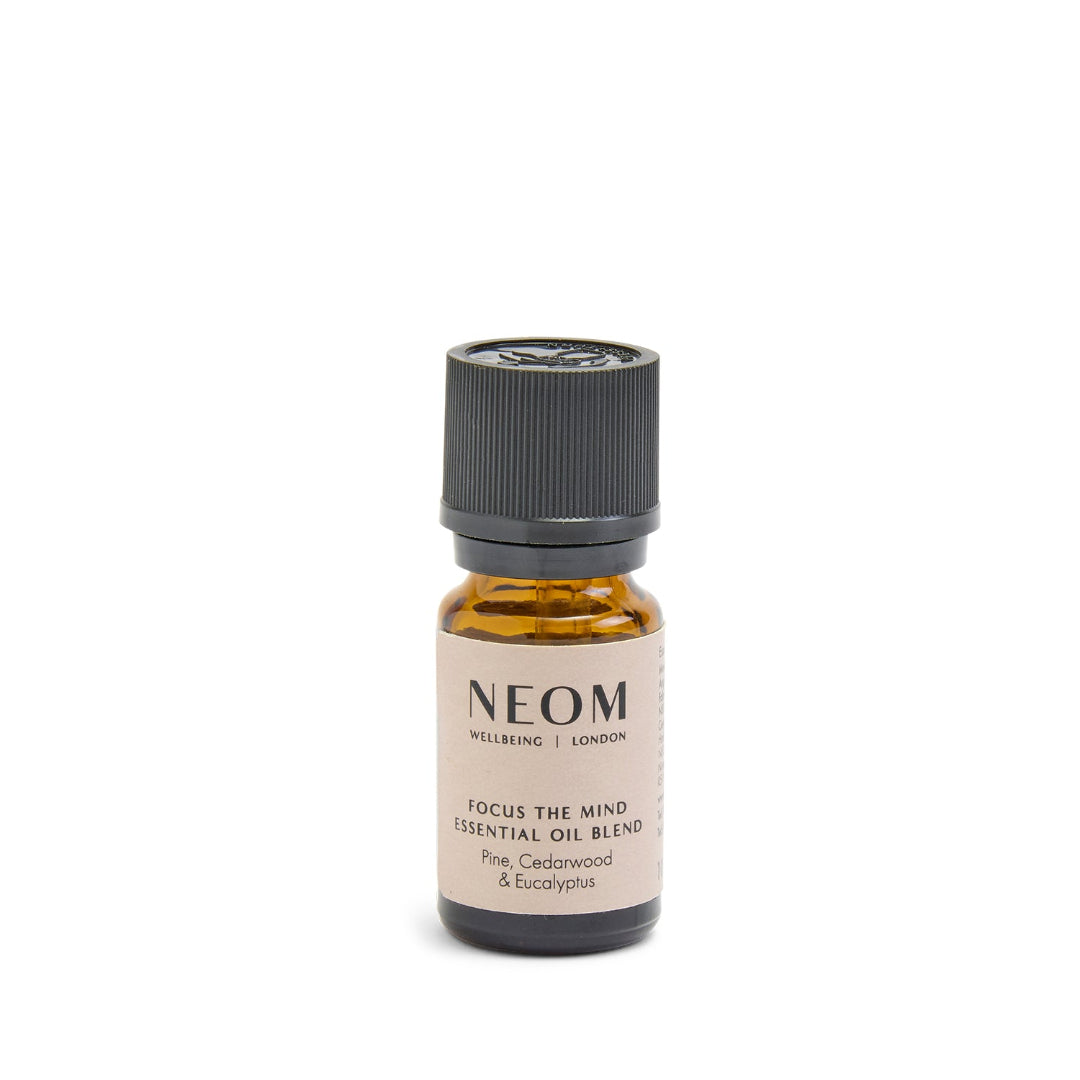 Neom essential oil blend bottle on a white background
