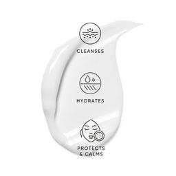 White skincare product with icons and text on a white background