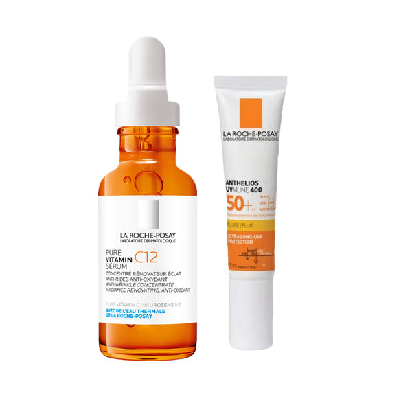 La Roche-Posay Pure Vitamin C12 Serum 30ml with Travel Size UVMune 400 Invisible Fluid SPF50+ Bundle