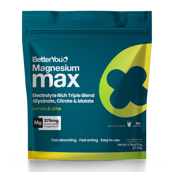 Package of BetterYou Magnesium max supplement on a white background