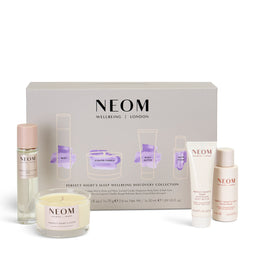 NEOM wellbeing collection with various products on a white background
