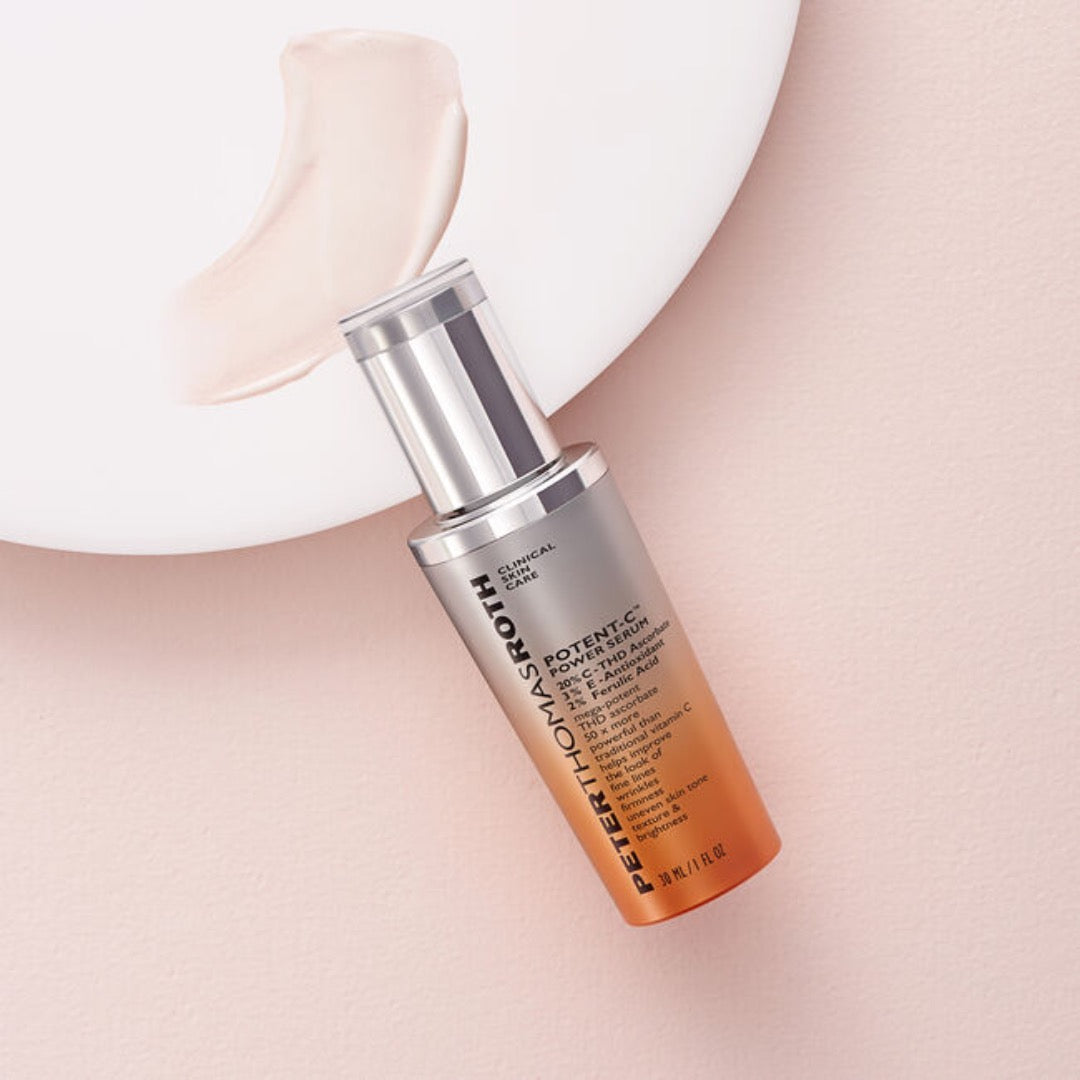 Peter Thomas Roth Potent-C Power Serum bottle with a smudge of texture