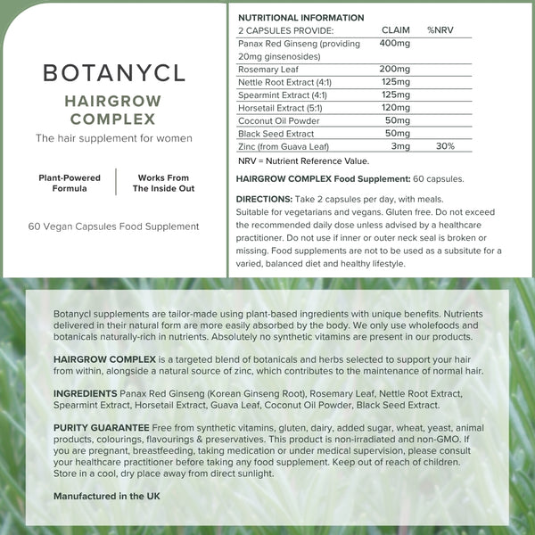 Botanycl Complex Hairgrow Vegan Food Supplement 60 Capsules
