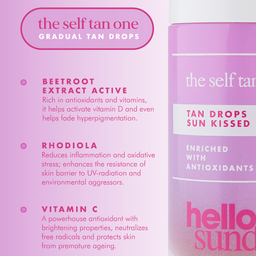 Product packaging with text on a pink background