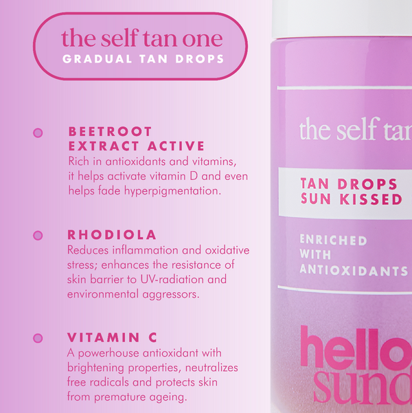 Product packaging with text on a pink background