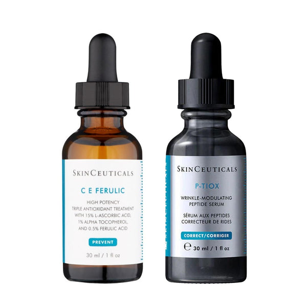 Two SkinCeuticals skincare serum bottles on a white background