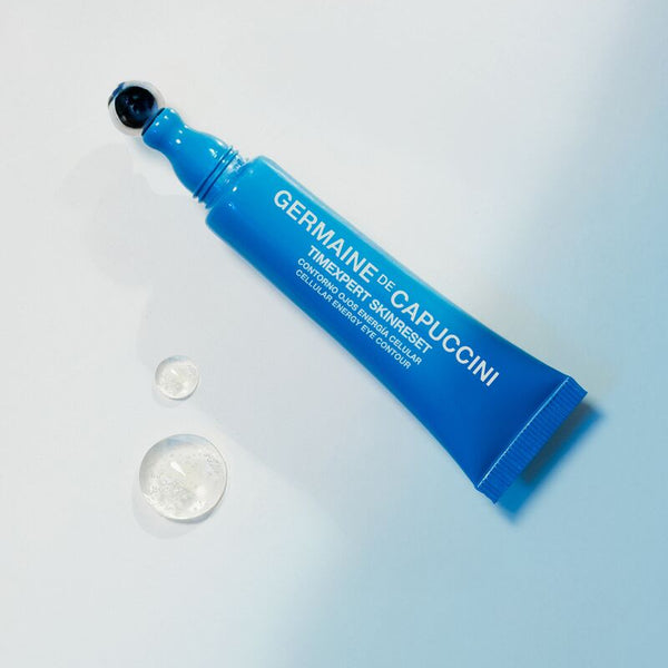 Blue Germaine de Capuccini skincare tube on a light blue background