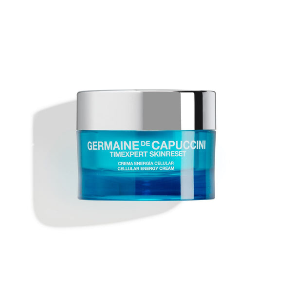 Blue skincare jar with 'Germaine de Capuccini' branding on a white background