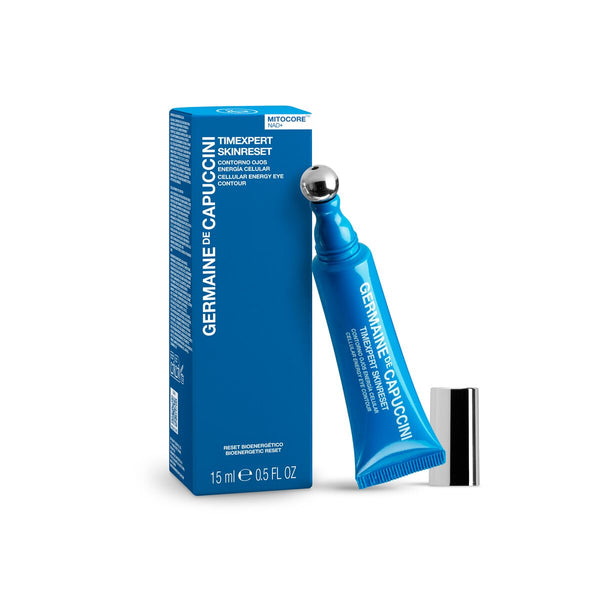 Blue skincare tube and packaging with 'Germaine de Capuccini' branding on a white background
