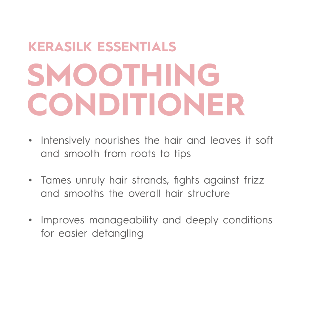 Kerasilk Essentials Smoothing Conditioner description on a white background