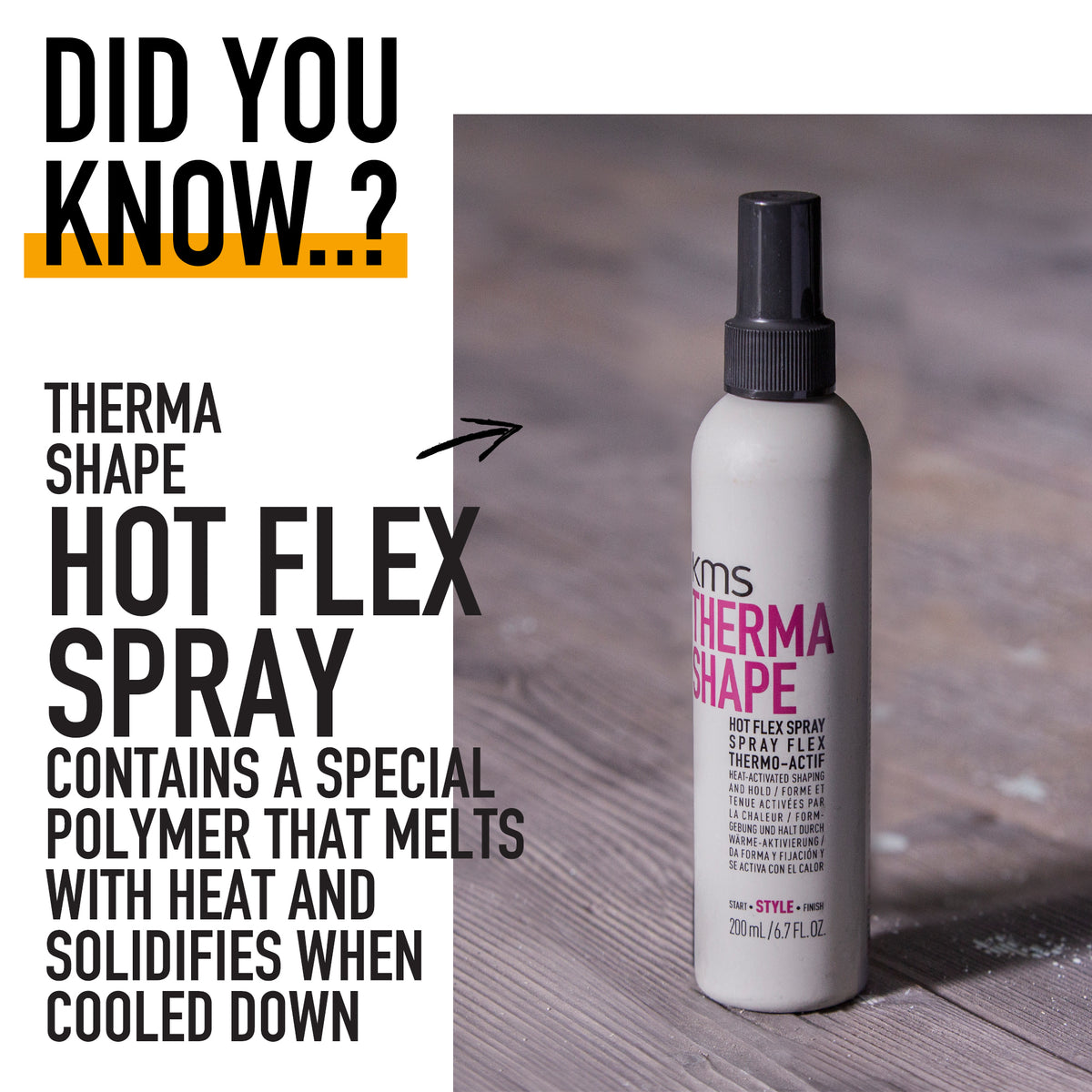 Thera Shape Hot Flex Spray bottle on a wooden surface with text about its properties.
