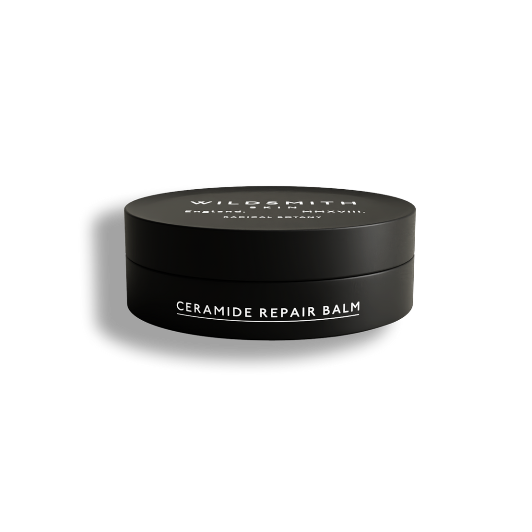Black container of Wildsmith Ceramide Repair Balm on a white background