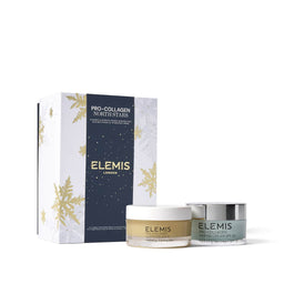 Elemis skincare set with two jars and a box on a white background