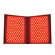 An open red light therapy panel with two large rectangular grids of glowing red LEDs, shown against a plain white background.