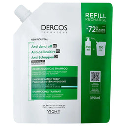 Vichy Dercos Anti-Dandruff Dermatological Shampoo for Normal to Oily Hair, 390ml Refill Pouch