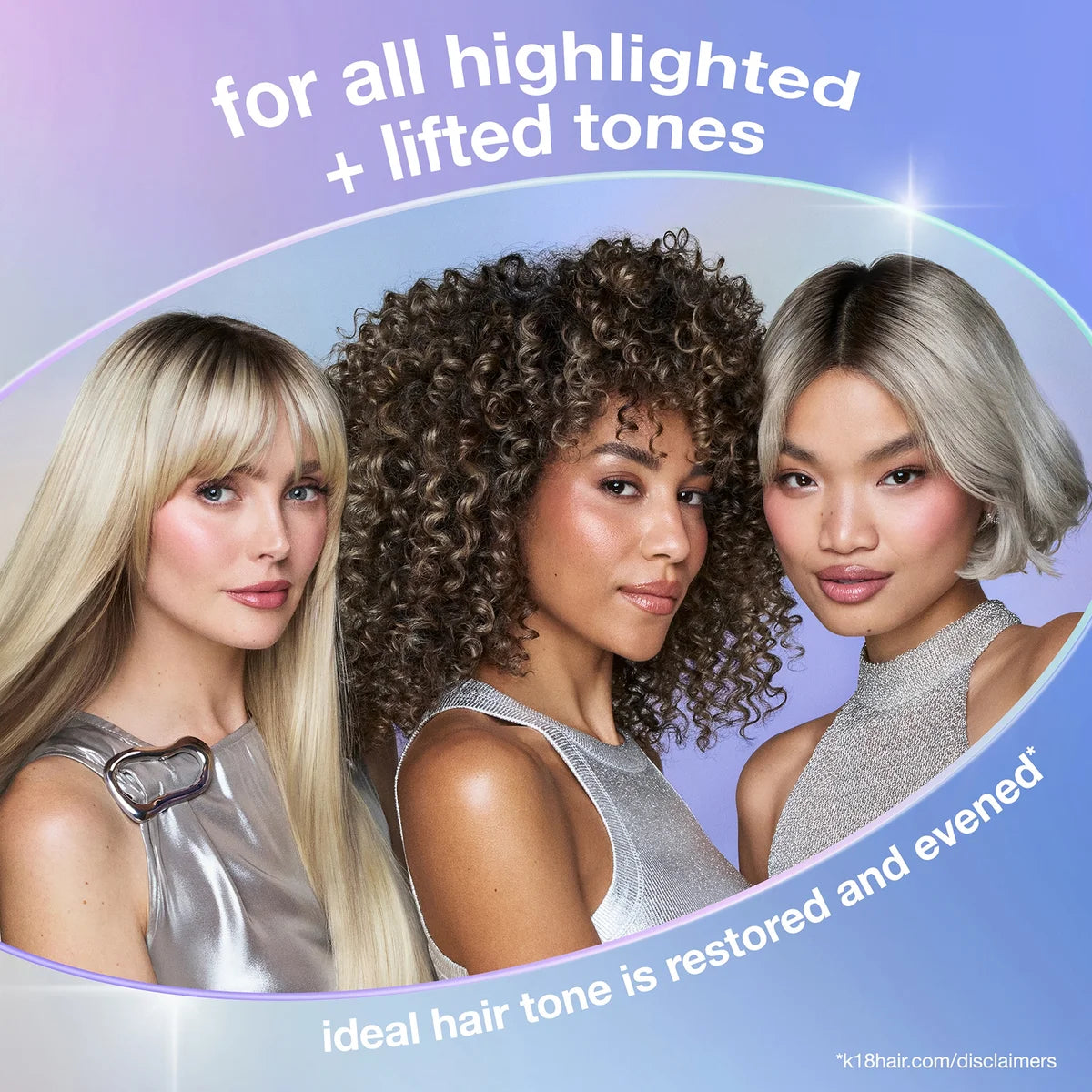 Three women with highlighted and lifted hair tones against a blue background