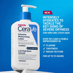 CeraVe intensive moisturizing lotion with pump on a blue background