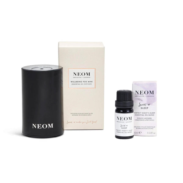 NEOM Wellbeing Pod Mini (Black) and Perfect Night's Sleep Essential Oil Blend Duo