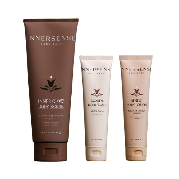 Three Innersense body care products on a white background