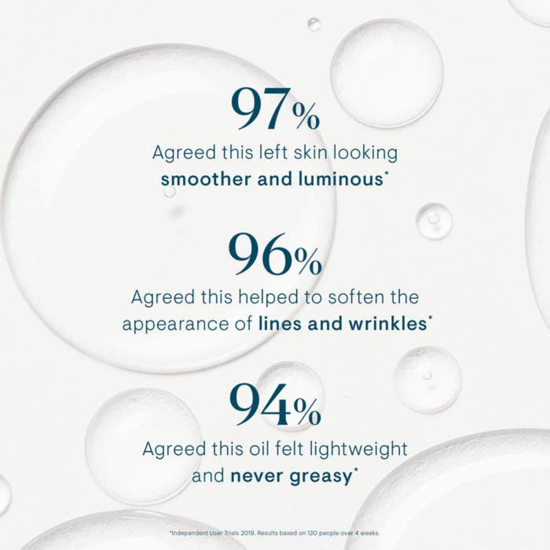Advertisement with skincare product text on a white background with bubbles