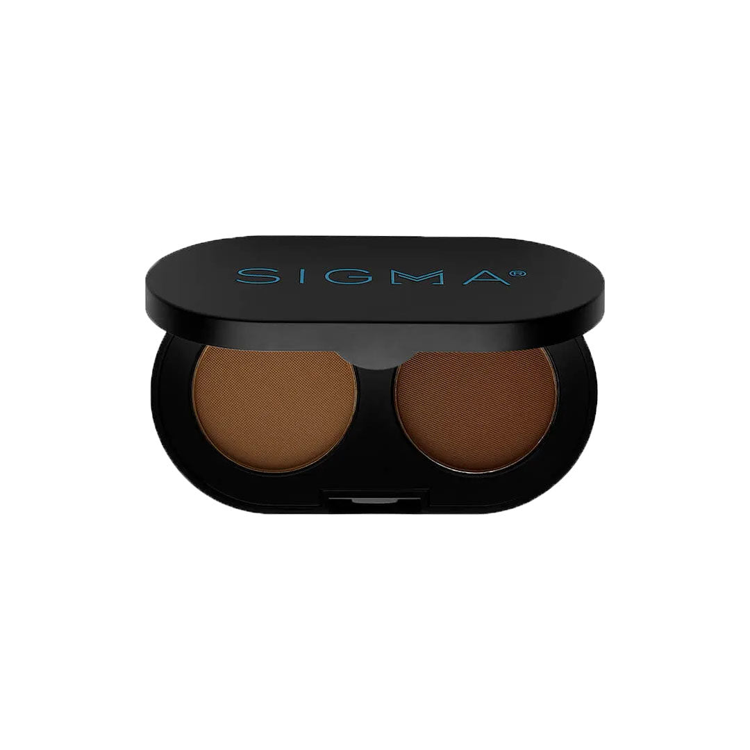 a half open palette of Sigma Beauty Color + Shape Brow Powder Duo