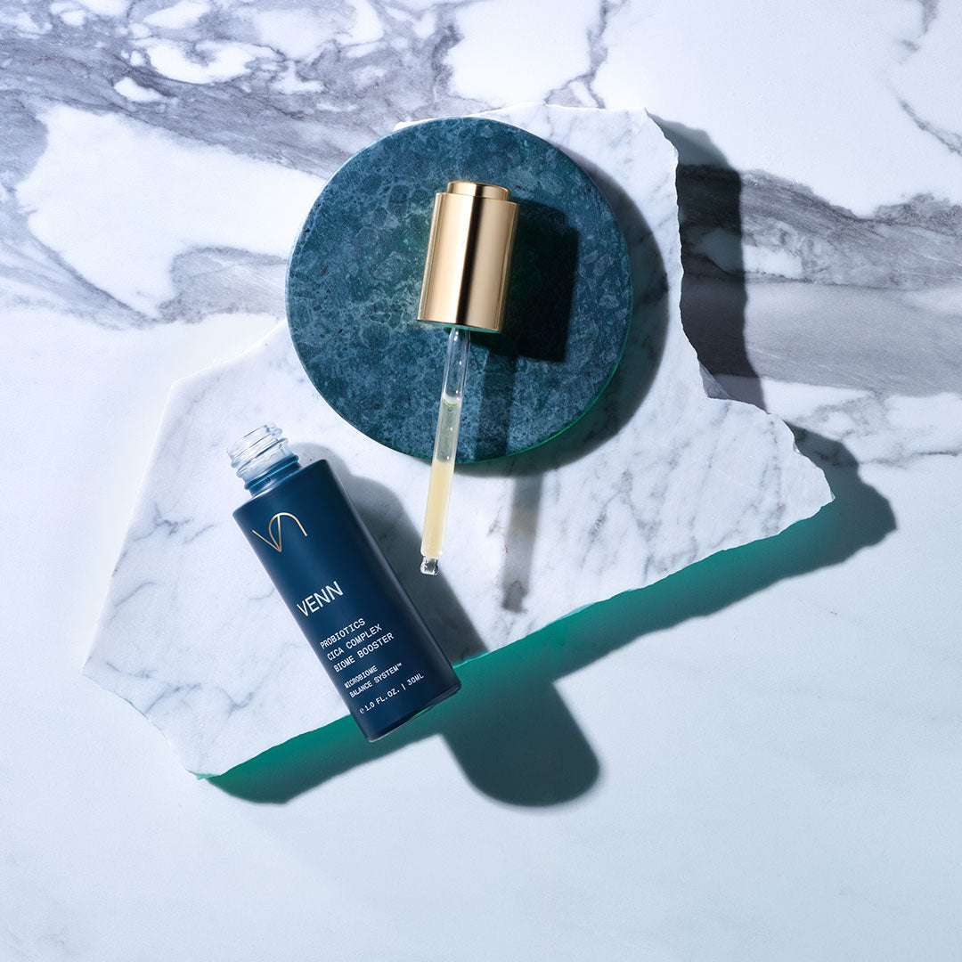 Blue VENN Skincare Probiotics Cica Complex Biome Booster bottle and pipette